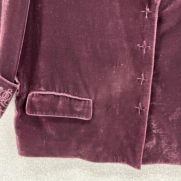 Tahari Velvet Blazer Jacket Womens 8 Purple Embroidered snap button peplum - Picture 6 of 16